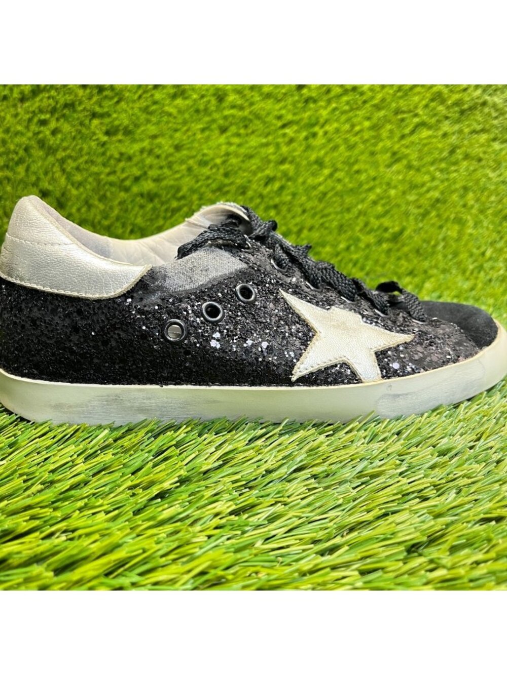 Golden Goose Super-Star Womens Size 5 Black Athletic Walking Shoes Sneakers